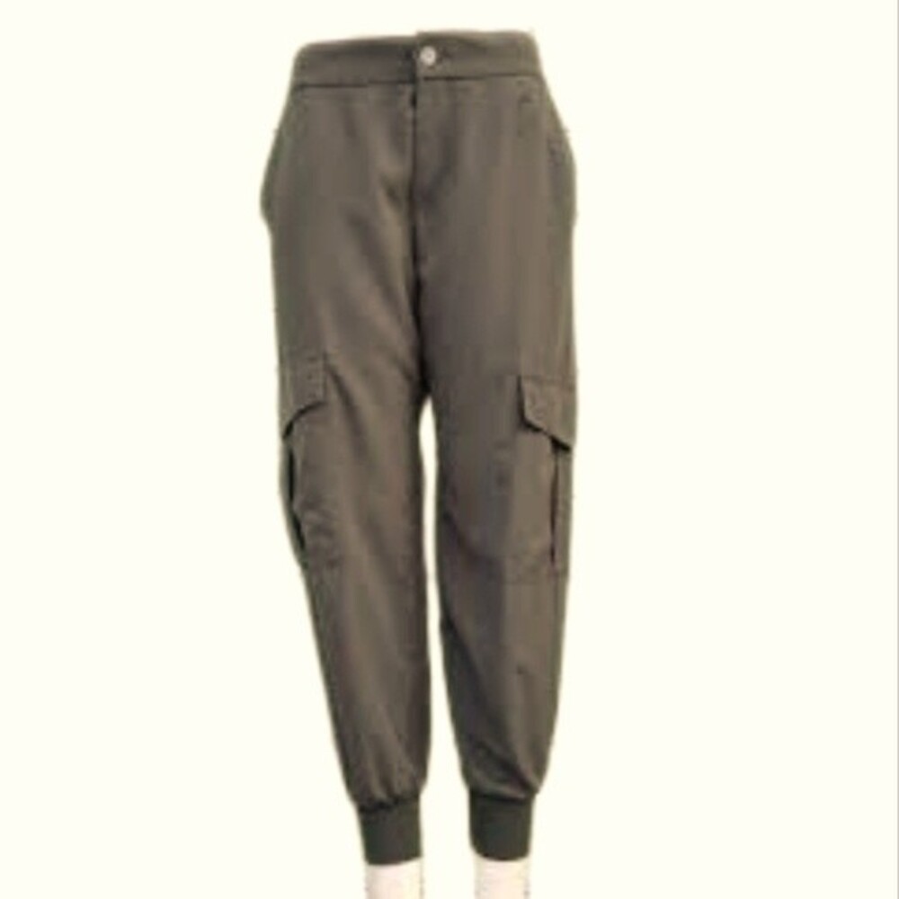 Zara khaki green cargo joggers - elastic waistband pull-on - side pockets XS